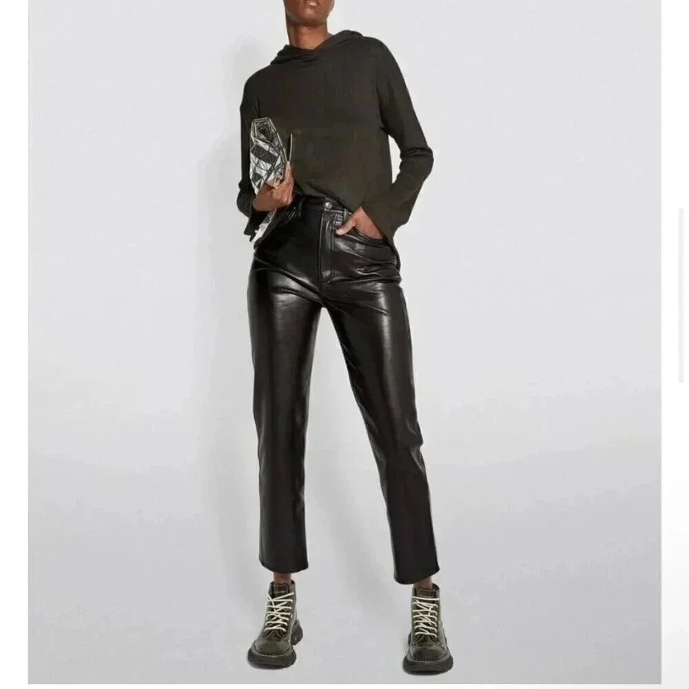 Agolde ‘90s Leather Pants Size 31 Straight Leg Black Concert Casual